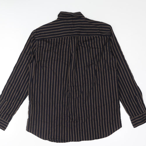 Uniqlo Mens Blue Striped Polyester Button-Up Size M Collared Button
