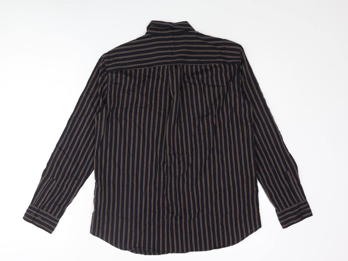 Uniqlo Mens Blue Striped Polyester Button-Up Size M Collared Button