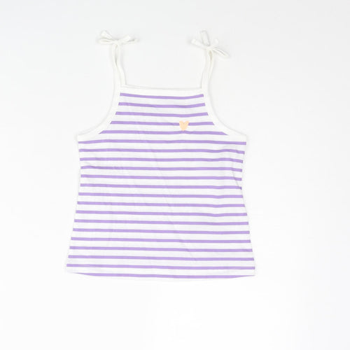 Marks and Spencer Girls Purple Striped Cotton Basic Tank Size 3-4 Years Square Neck Pullover - Embroidered Heart
