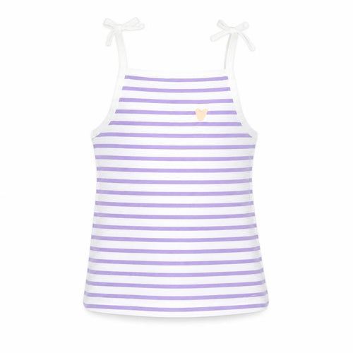Marks and Spencer Girls Purple Striped Cotton Basic Tank Size 3-4 Years Square Neck Pullover - Embroidered Heart