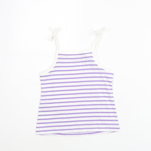Marks and Spencer Girls Purple Striped Cotton Basic Tank Size 3-4 Years Square Neck Pullover - Embroidered Heart