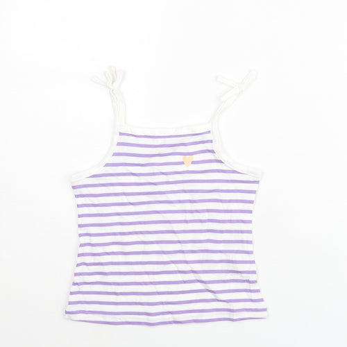 Marks and Spencer Girls Purple Striped Cotton Basic Tank Size 2-3 Years Square Neck Pullover - Embroidered Heart