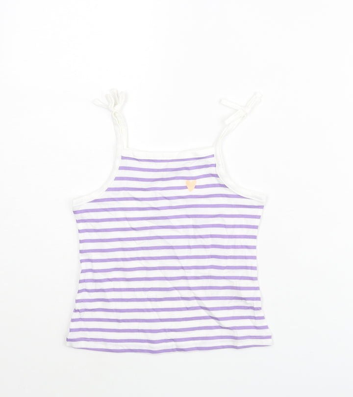 Marks and Spencer Girls Purple Striped Cotton Basic Tank Size 2-3 Years Square Neck Pullover - Embroidered Heart