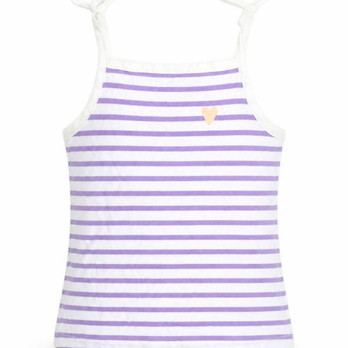 Marks and Spencer Girls Purple Striped Cotton Basic Tank Size 2-3 Years Square Neck Pullover - Embroidered Heart