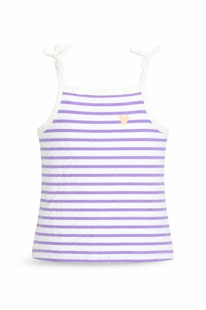Marks and Spencer Girls Purple Striped Cotton Basic Tank Size 2-3 Years Square Neck Pullover - Embroidered Heart