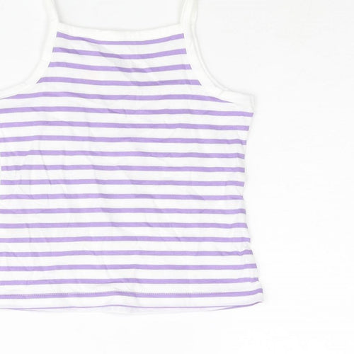 Marks and Spencer Girls Purple Striped Cotton Basic Tank Size 2-3 Years Square Neck Pullover - Embroidered Heart