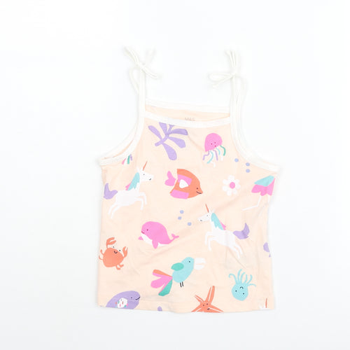 Marks and Spencer Girls Pink Geometric Cotton Basic Tank Size 2-3 Years Square Neck Pullover - Sea Life Unicorn Flamingo Pattern