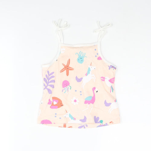 Marks and Spencer Girls Pink Geometric Cotton Basic Tank Size 2-3 Years Square Neck Pullover - Sea Life Unicorn Flamingo Pattern