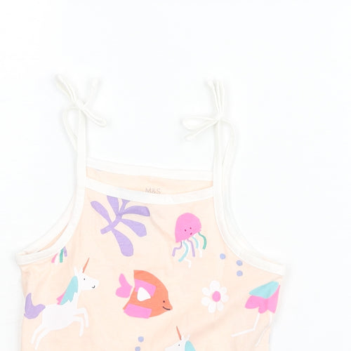 Marks and Spencer Girls Pink Geometric Cotton Basic Tank Size 2-3 Years Square Neck Pullover - Sea Life Unicorn Flamingo Pattern