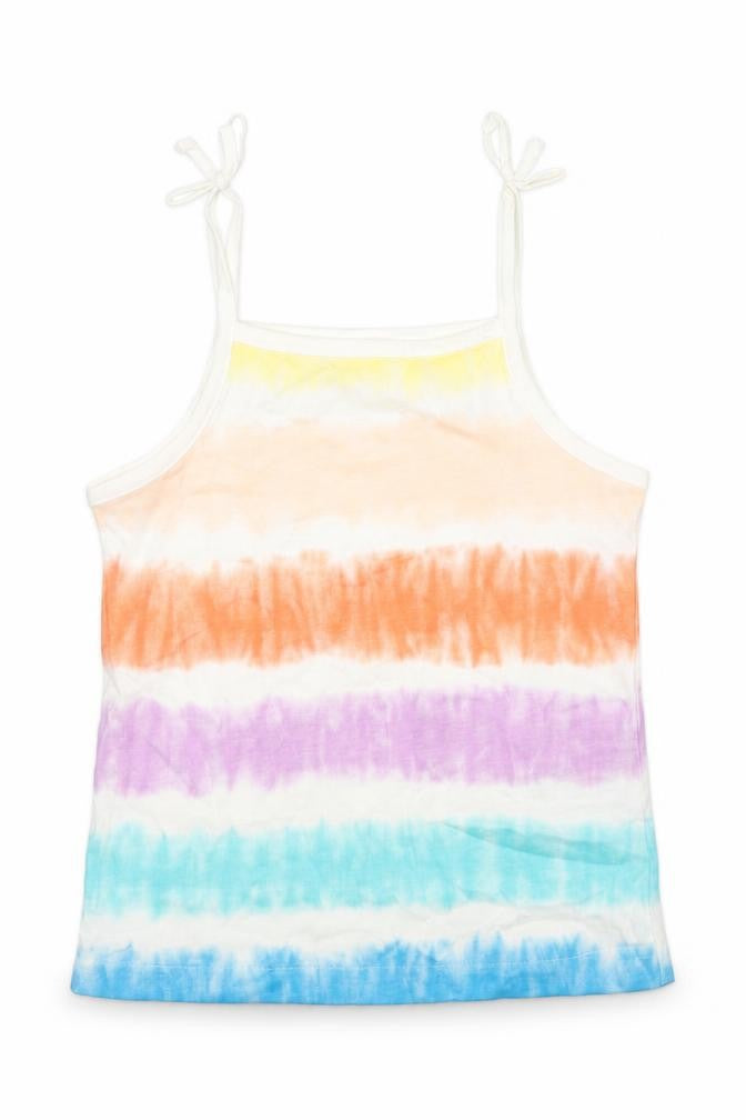 Front view of Marks & Spencer girls’ multicoloured striped cotton basic tank, size 4-5, years square neck pullover