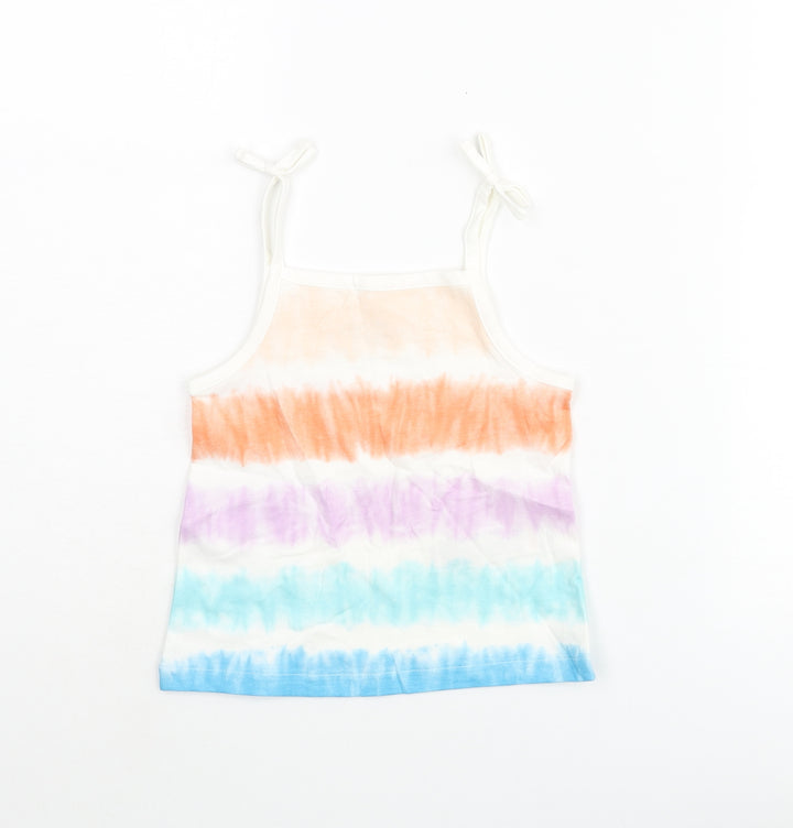 Marks and Spencer Girls Multicoloured Striped Cotton Basic Tank Size 2-3 Years Square Neck Pullover