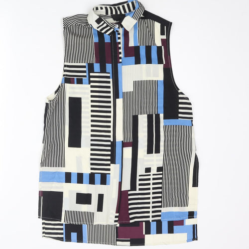 Topshop Womens Multicoloured Geometric Polyester Basic Blouse Size 8 Collared