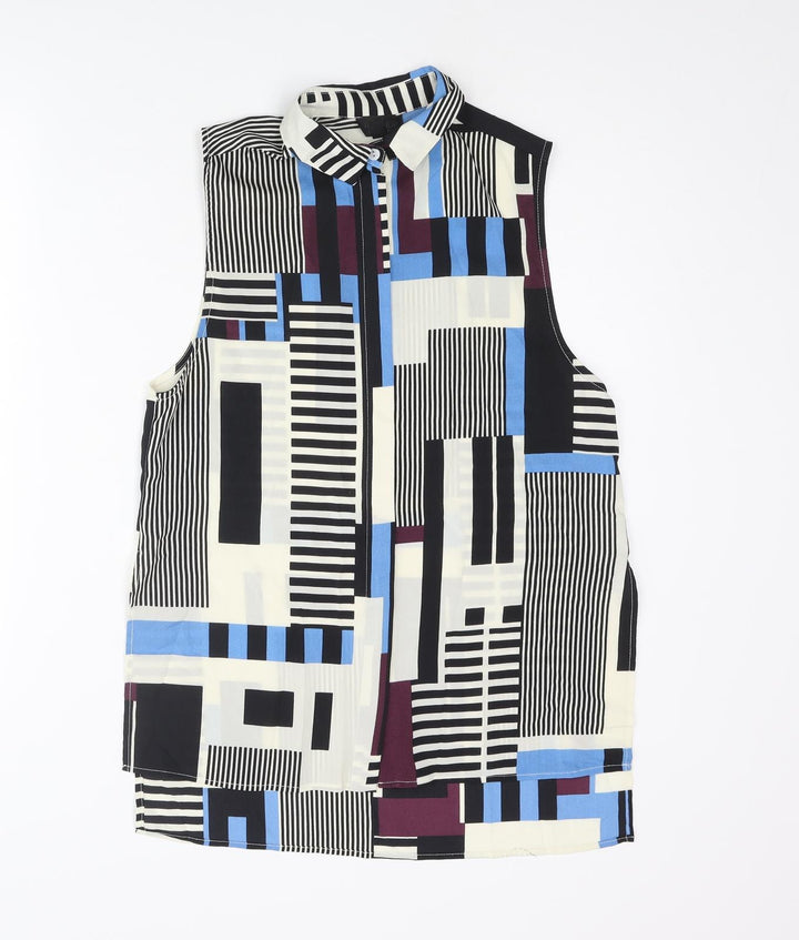 Topshop Womens Multicoloured Geometric Polyester Basic Blouse Size 8 Collared