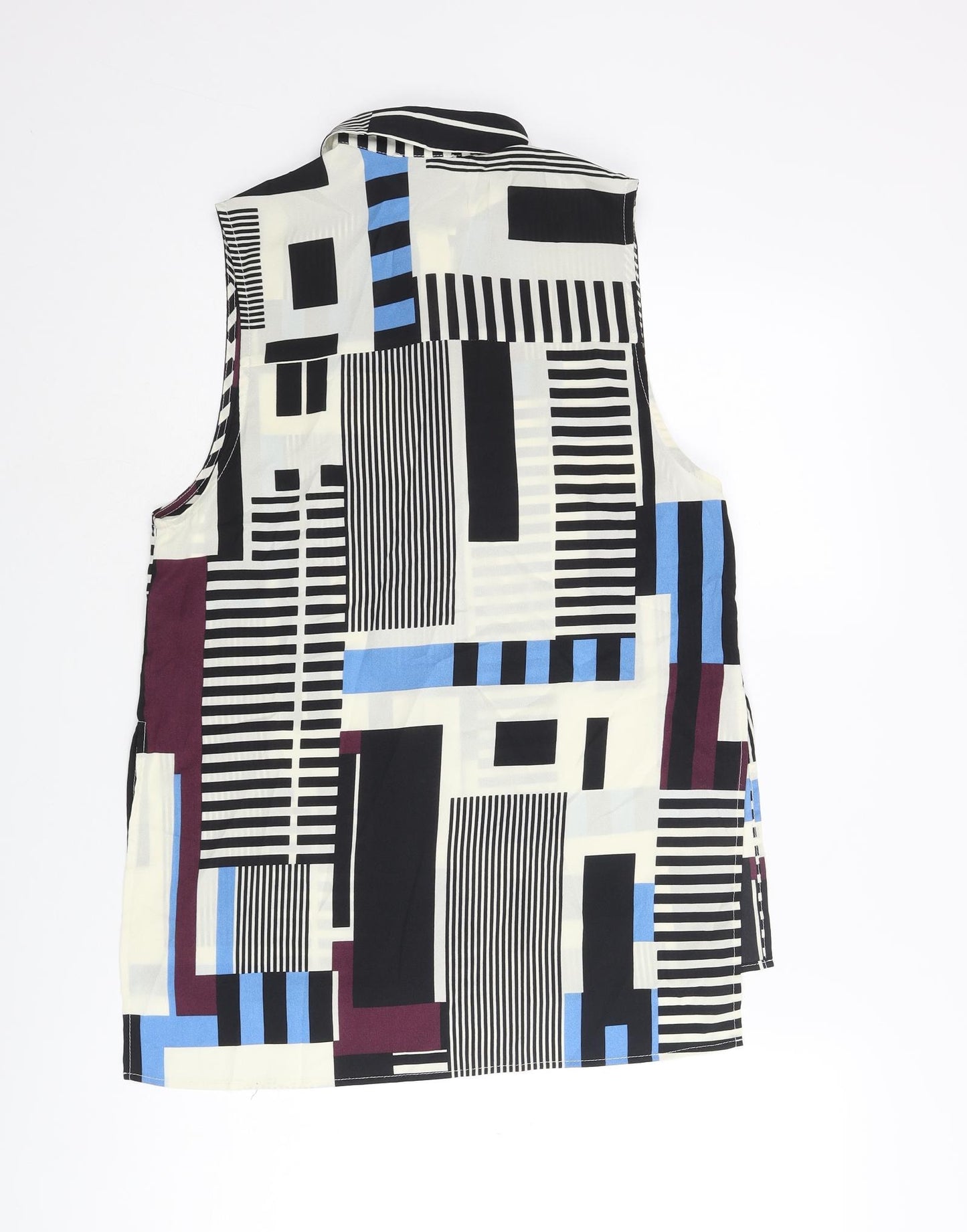 Topshop Womens Multicoloured Geometric Polyester Basic Blouse Size 8 Collared