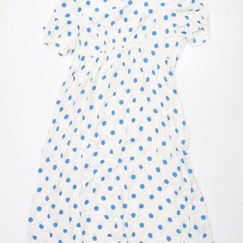 Marks and Spencer Womens Ivory Polka Dot Viscose Shift Size 22 Round Neck Zip