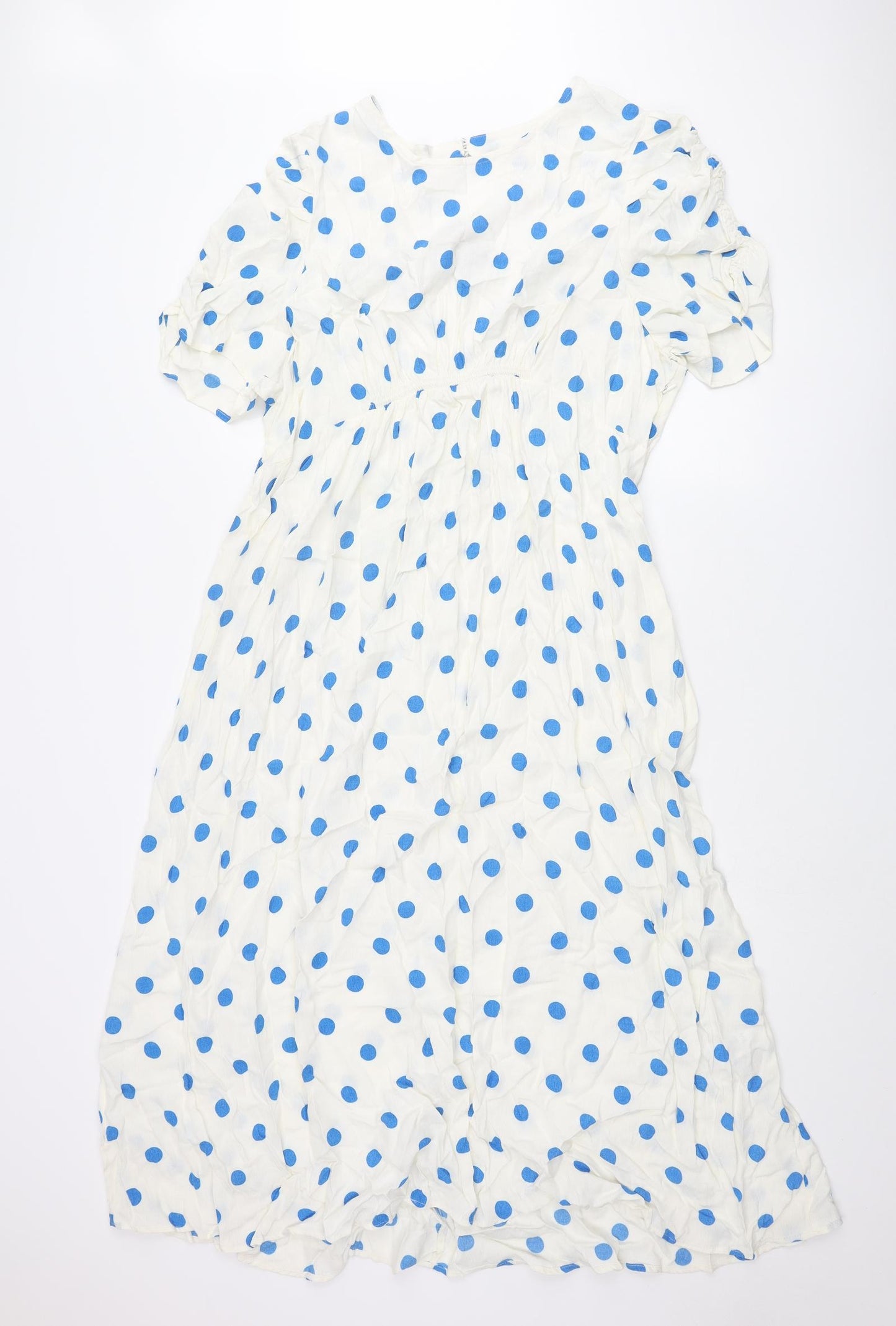 Marks and Spencer Womens Ivory Polka Dot Viscose Shift Size 22 Round Neck Zip