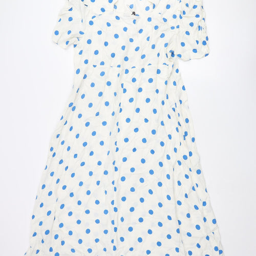 Marks and Spencer Womens Ivory Polka Dot Viscose Shift Size 22 Round Neck Zip