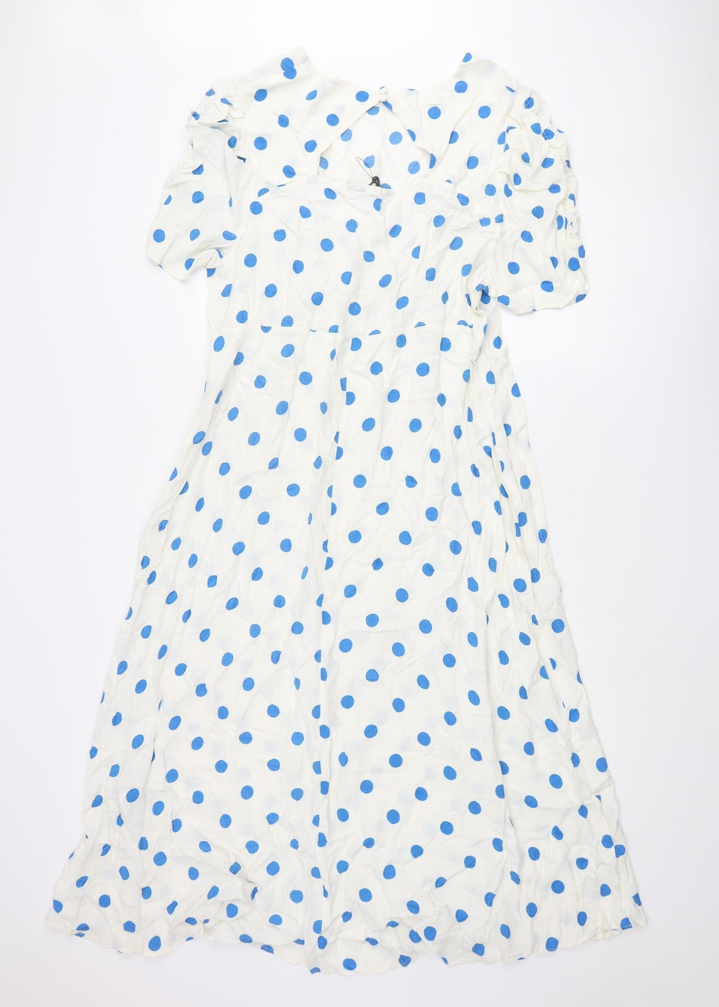 Marks and Spencer Womens Ivory Polka Dot Viscose Shift Size 22 Round Neck Zip