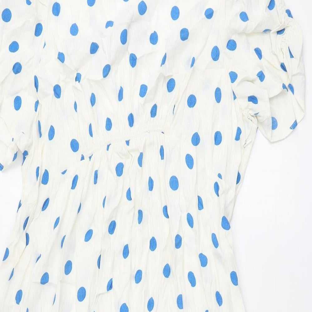 Marks and Spencer Womens Ivory Polka Dot Viscose Shift Size 22 Round Neck Zip