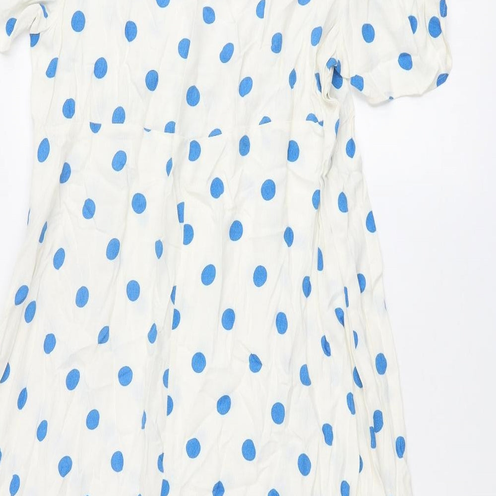Marks and Spencer Womens Ivory Polka Dot Viscose Shift Size 22 Round Neck Zip