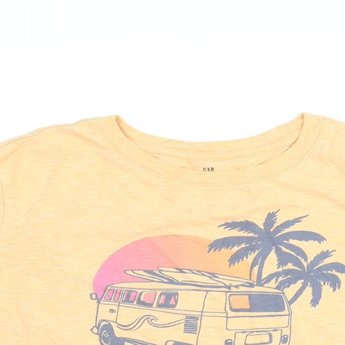 Gap Girls Orange Cotton Basic T-Shirt Size 12-13 Years Round Neck Pullover - Campervan Palm Tree Print