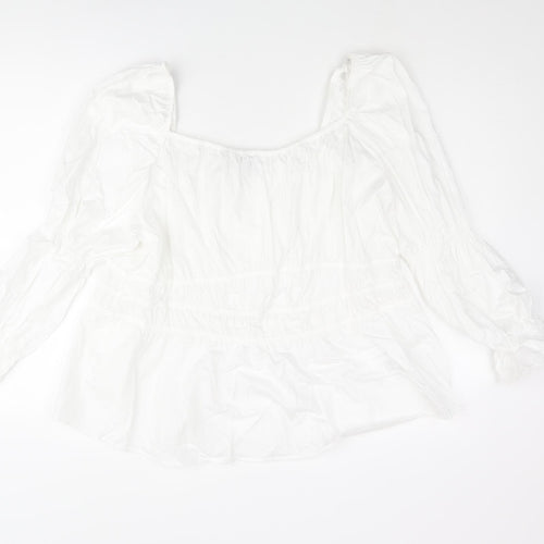Marks and Spencer Womens White Cotton Basic Blouse Size 24 Square Neck - Rouched