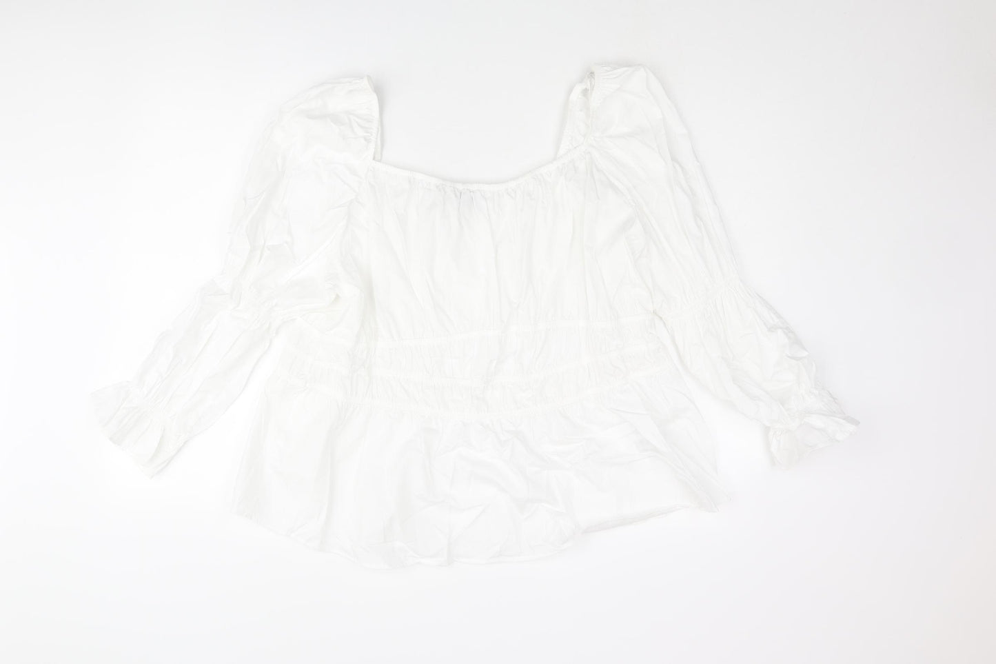 Marks and Spencer Womens White Cotton Basic Blouse Size 24 Square Neck - Rouched