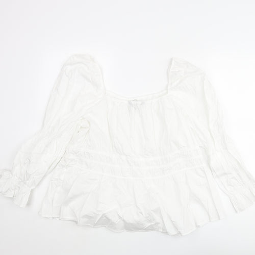 Marks and Spencer Womens White Cotton Basic Blouse Size 24 Square Neck - Rouched