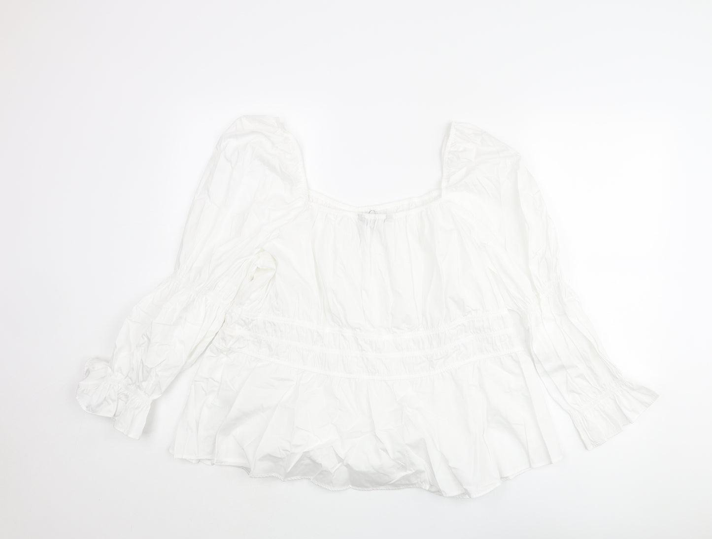 Marks and Spencer Womens White Cotton Basic Blouse Size 24 Square Neck - Rouched