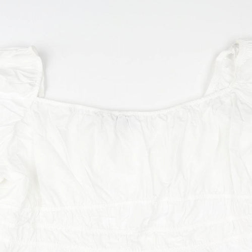 Marks and Spencer Womens White Cotton Basic Blouse Size 24 Square Neck - Rouched