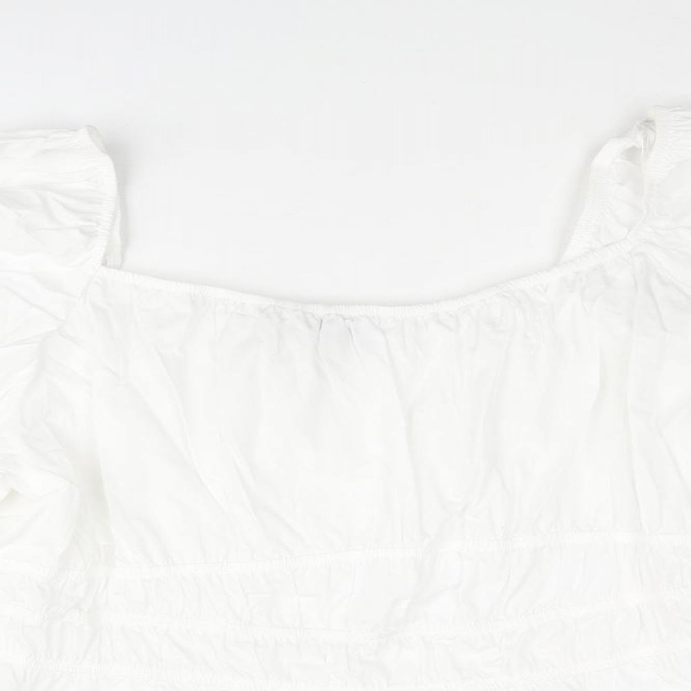 Marks and Spencer Womens White Cotton Basic Blouse Size 24 Square Neck - Rouched