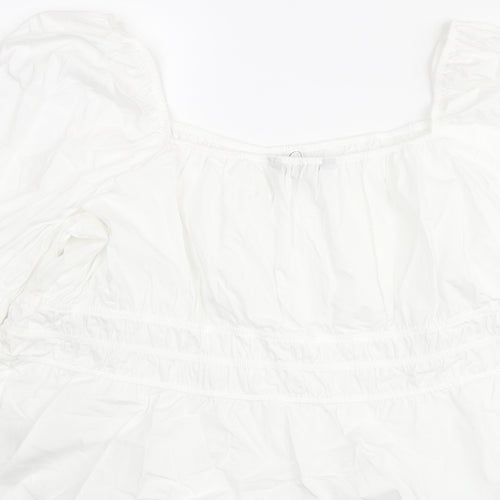 Marks and Spencer Womens White Cotton Basic Blouse Size 24 Square Neck - Rouched