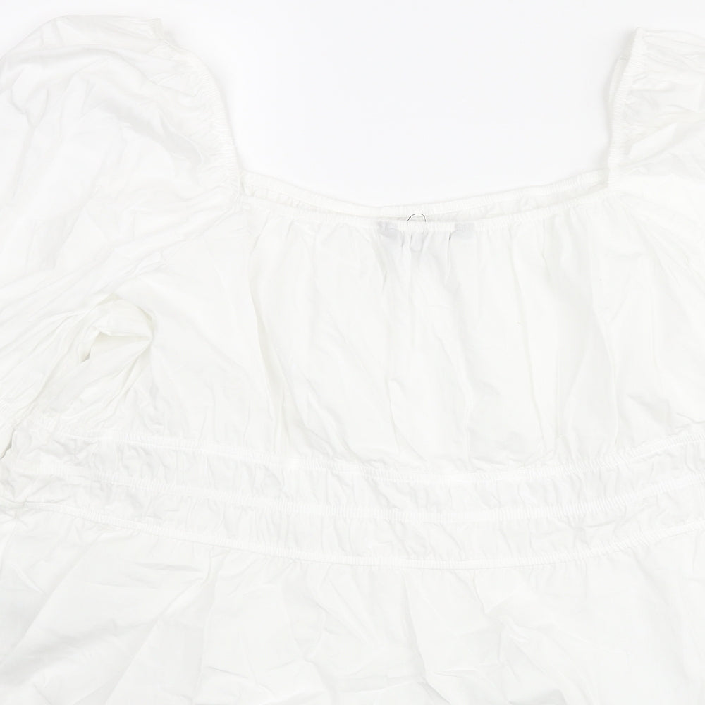 Marks and Spencer Womens White Cotton Basic Blouse Size 24 Square Neck - Rouched