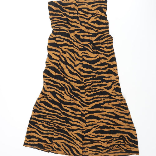 Miss Selfridge Womens Orange Animal Print Viscose A-Line Skirt Size 6 Zip - Tiger Print
