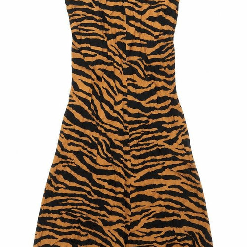 Miss Selfridge Womens Orange Animal Print Viscose A-Line Skirt Size 6 Zip - Tiger Print