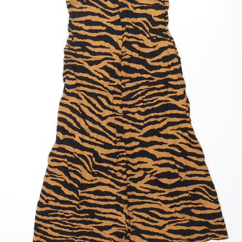 Miss Selfridge Womens Orange Animal Print Viscose A-Line Skirt Size 6 Zip - Tiger Print