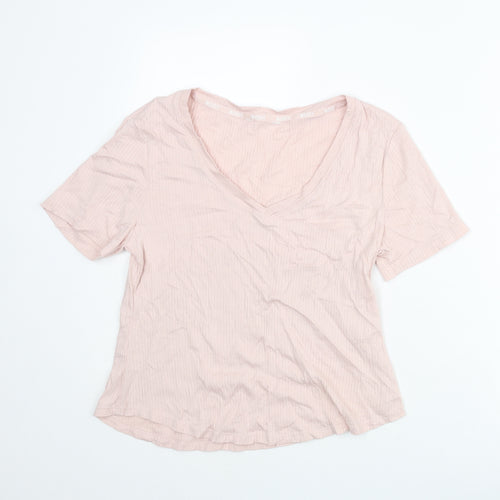 Marks and Spencer Womens Pink Cotton Basic T-Shirt Size M V-Neck - Ribbed