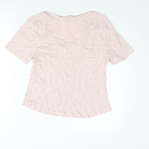 Marks and Spencer Womens Pink Cotton Basic T-Shirt Size M V-Neck - Ribbed