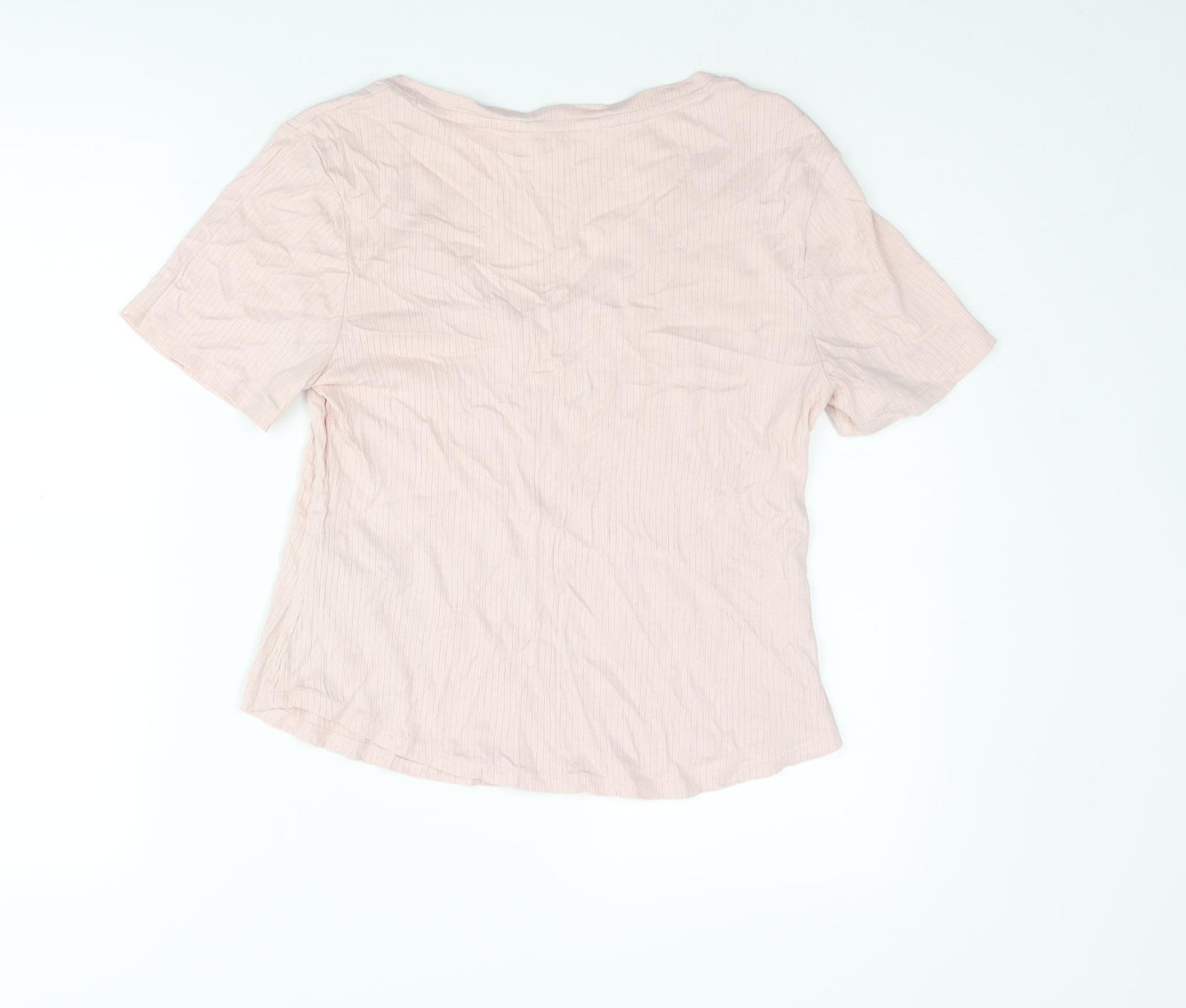Marks and Spencer Womens Pink Cotton Basic T-Shirt Size M V-Neck - Ribbed