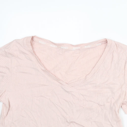 Marks and Spencer Womens Pink Cotton Basic T-Shirt Size M V-Neck - Ribbed