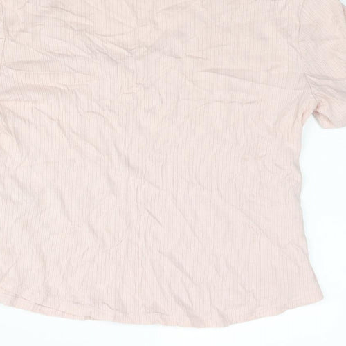 Marks and Spencer Womens Pink Cotton Basic T-Shirt Size M V-Neck - Ribbed