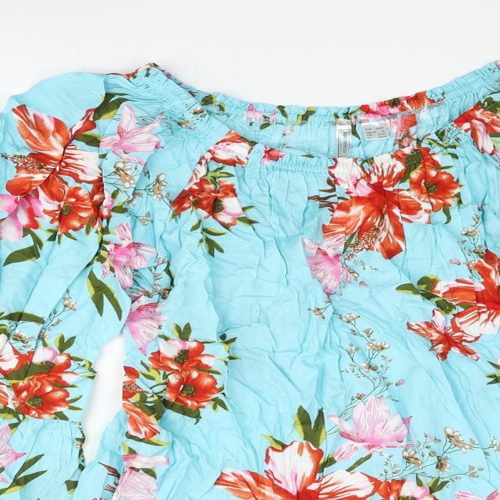 bonprix Womens Blue Floral Viscose Tunic Blouse Size M Boat Neck
