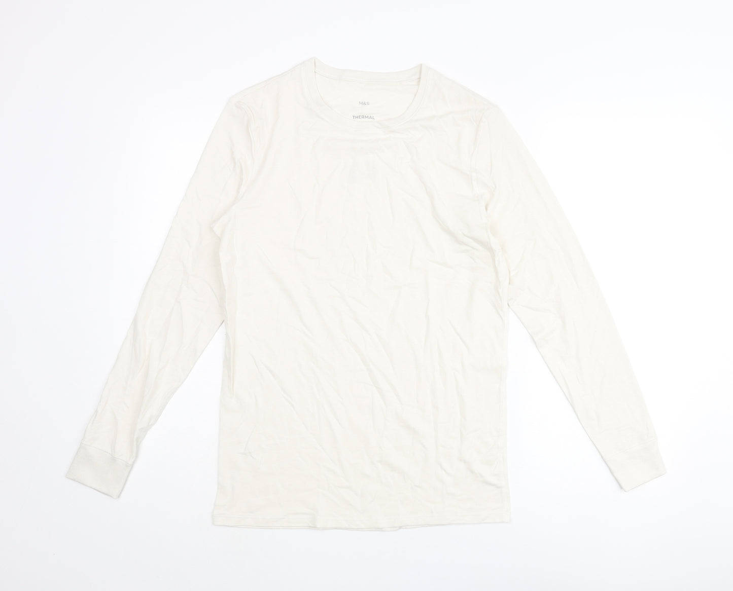 Marks and Mens Ivory Acrylic T-Shirt Size S Round Neck - Thermal