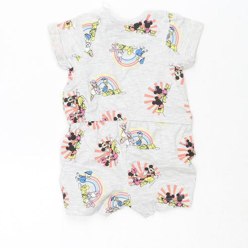 Disney Baby Grey Geometric Cotton Jumpsuit Outfit/Set Size 0-3 Months Snap - Mickey Mouse & Friends