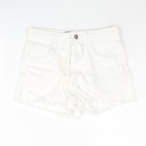 Denim & Co. Womens White Cotton Cut-Off Shorts Size 6 Regular Zip - Plait Detail