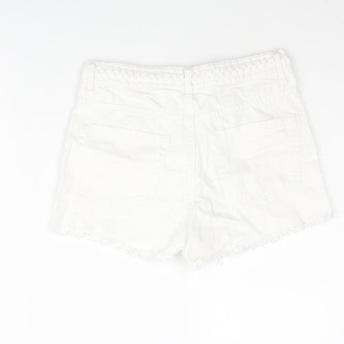Denim & Co. Womens White Cotton Cut-Off Shorts Size 6 Regular Zip - Plait Detail