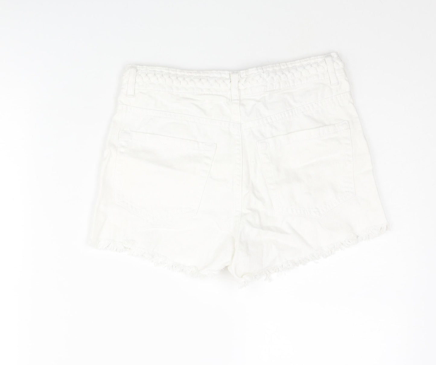 Denim & Co. Womens White Cotton Cut-Off Shorts Size 6 Regular Zip - Plait Detail
