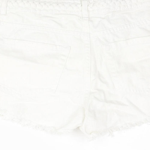 Denim & Co. Womens White Cotton Cut-Off Shorts Size 6 Regular Zip - Plait Detail