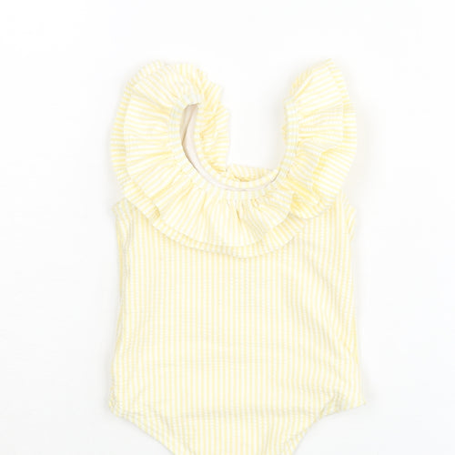 Marks and Spencer Girls Yellow Striped Polyester Leotard One-Piece Size 6-9 Months Pullover - Swimsuit Frill