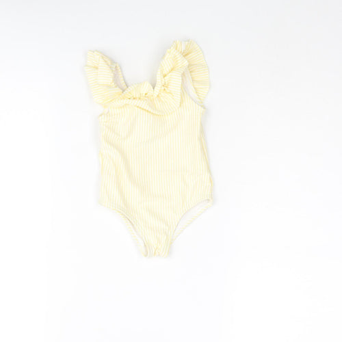 Marks and Spencer Girls Yellow Striped Polyester Leotard One-Piece Size 6-9 Months Pullover - Swimsuit Frill